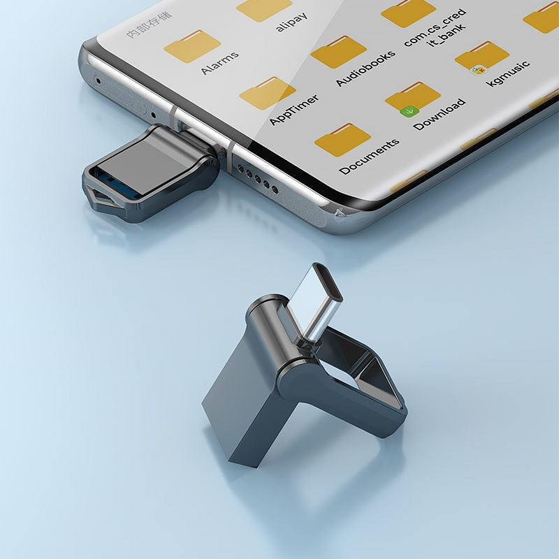 Typec mobile phone USB flash drive metal mini rotating computer mobile phone dual-use USB car flash drive 16 32 64G