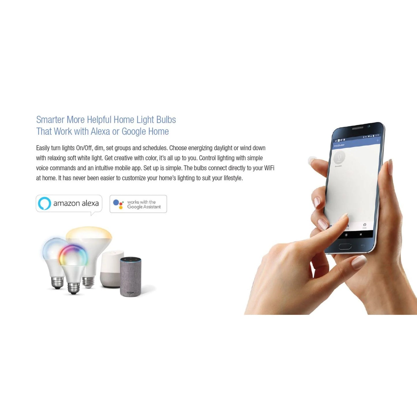 9W (60W Replacement) Color Changing RGBW A19 Alexa Google Smart Bulb (6-Pack)