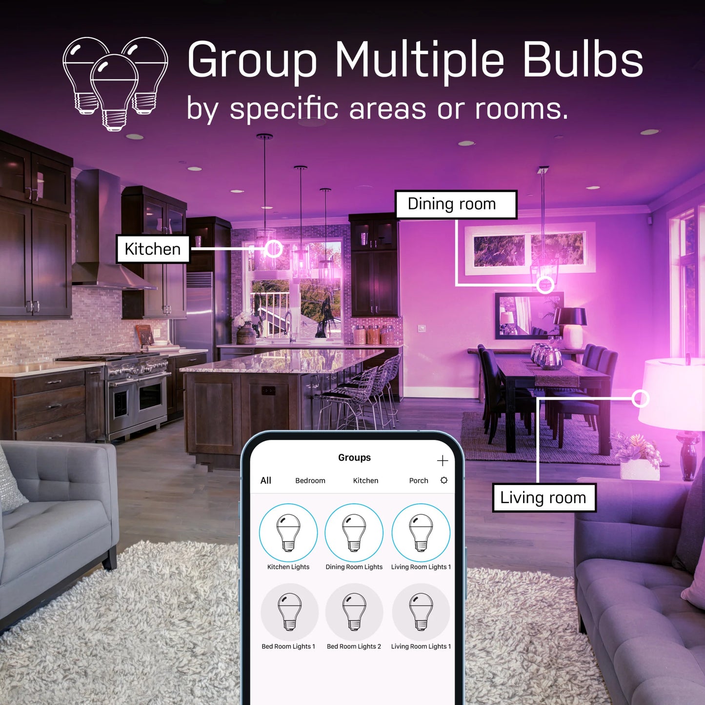 9W (60W Replacement) Color Changing A19 Dimmable Alexa Google Smart Wi-Fi Bulb (3-Pack)